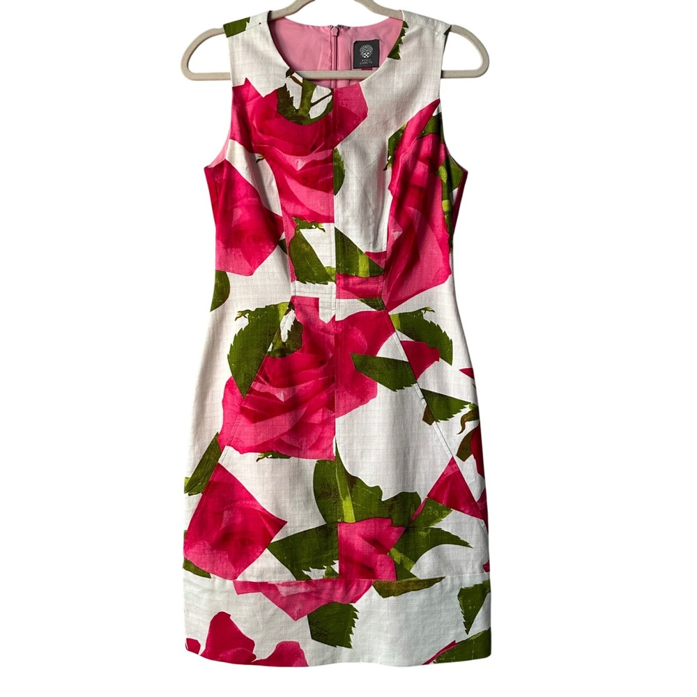 Vince Camuto Floral Print Sleeveless Dress Pink Green‎ Size 2 Spring Summer